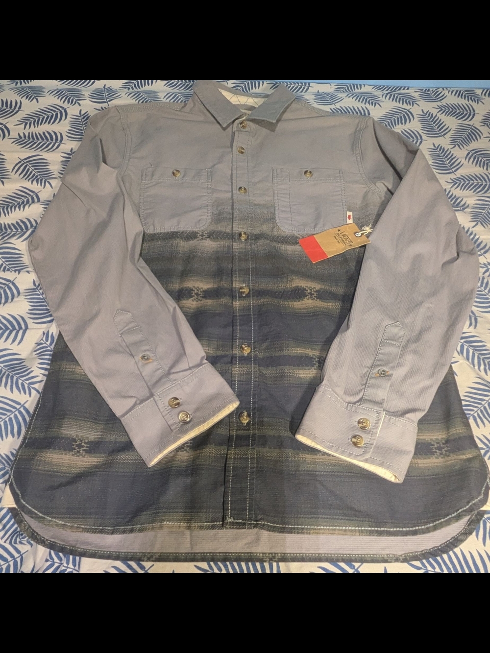Vans California Men's Two-Tone Blue Button-Up Shirt